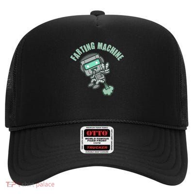 Funny Farting Machine Robot High Crown Mesh Back Trucker Hat
