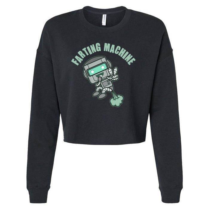Funny Farting Machine Robot Cropped Pullover Crew