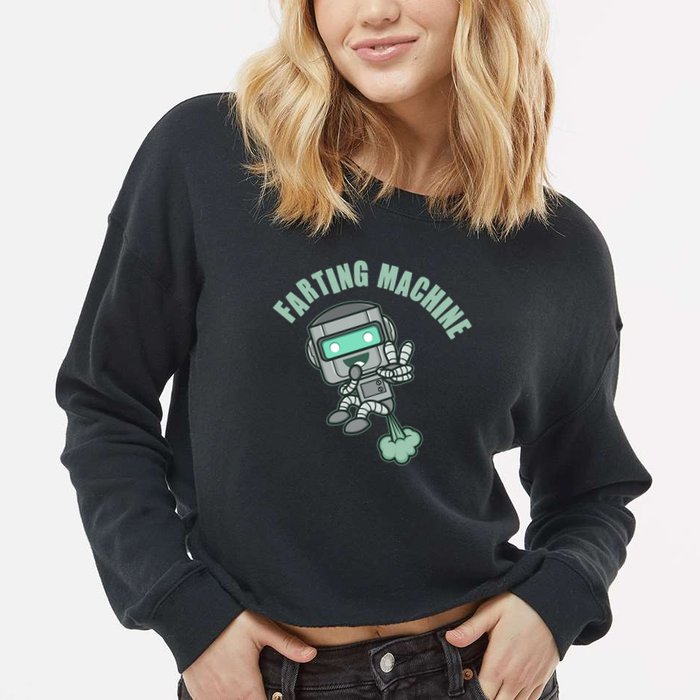 Funny Farting Machine Robot Cropped Pullover Crew