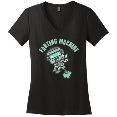 Funny Farting Machine Robot Women's V-Neck T-Shirt
