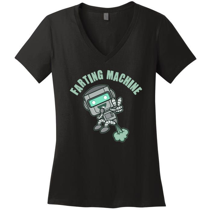 Funny Farting Machine Robot Women's V-Neck T-Shirt