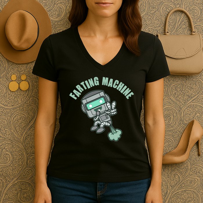 Funny Farting Machine Robot Women's V-Neck T-Shirt