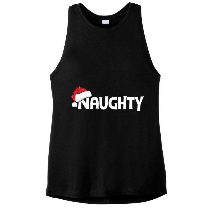 Funny Family Matching Naughty Nice Funny Christmas Santa Hat Ladies PosiCharge Tri-Blend Wicking Tank