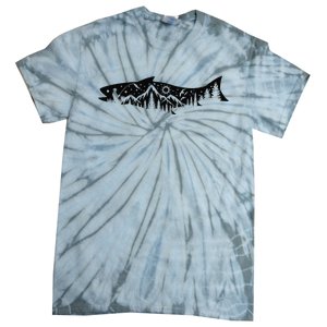 Fishing Forest Mountain Silhouette Outdoor Adventure Fishing Tie-Dye T-Shirt