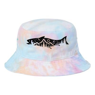 Fishing Forest Mountain Silhouette Outdoor Adventure Fishing Tie Dye Newport Bucket Hat