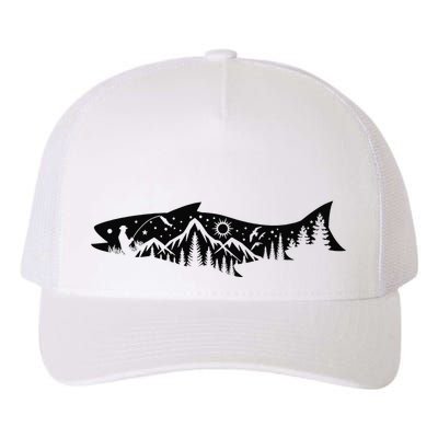 Fishing Forest Mountain Silhouette Outdoor Adventure Fishing Yupoong Adult 5-Panel Trucker Hat