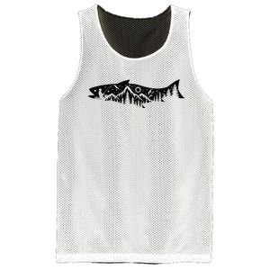 Fishing Forest Mountain Silhouette Outdoor Adventure Fishing Mesh Reversible Basketball Jersey Tank