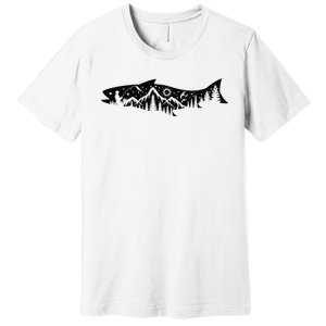 Fishing Forest Mountain Silhouette Outdoor Adventure Fishing Premium T-Shirt