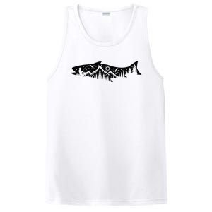 Fishing Forest Mountain Silhouette Outdoor Adventure Fishing PosiCharge Competitor Tank