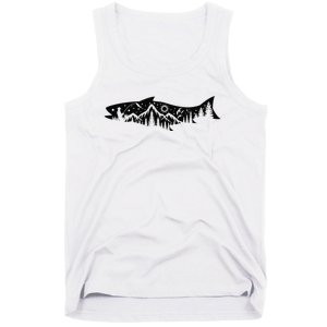 Fishing Forest Mountain Silhouette Outdoor Adventure Fishing Tank Top