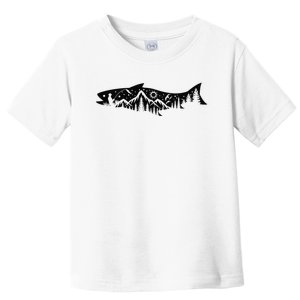 Fishing Forest Mountain Silhouette Outdoor Adventure Fishing Toddler T-Shirt