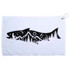 Fishing Forest Mountain Silhouette Outdoor Adventure Fishing Grommeted Golf Towel