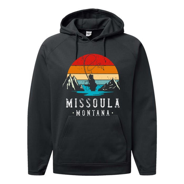 Fly Fishing Missoula Montana Performance Fleece Hoodie