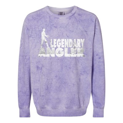 Fishing Fans Motif Legendary Angler Saying With Rod Design Colorblast Crewneck Sweatshirt