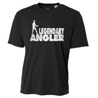 Fishing Fans Motif Legendary Angler Saying With Rod Design Cooling Performance Crew T-Shirt