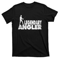 Fishing Fans Motif Legendary Angler Saying With Rod Design T-Shirt