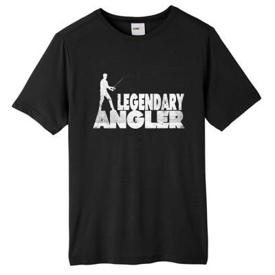 Fishing Fans Motif Legendary Angler Saying With Rod Design Tall Fusion ChromaSoft Performance T-Shirt