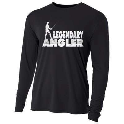 Fishing Fans Motif Legendary Angler Saying With Rod Design Cooling Performance Long Sleeve Crew