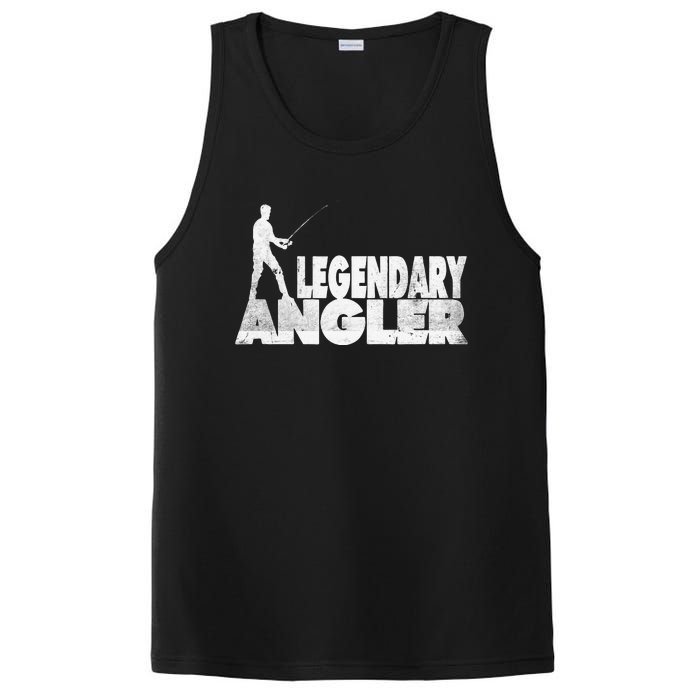 Fishing Fans Motif Legendary Angler Saying With Rod Design PosiCharge Competitor Tank