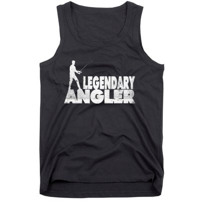 Fishing Fans Motif Legendary Angler Saying With Rod Design Tank Top