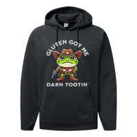 Funny Frog Meme Gluten Got Me Darn Tootin Gluten Free Diet Performance Fleece Hoodie