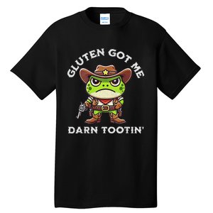 Funny Frog Meme Gluten Got Me Darn Tootin Gluten Free Diet Tall T-Shirt