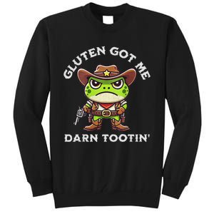 Funny Frog Meme Gluten Got Me Darn Tootin Gluten Free Diet Tall Sweatshirt