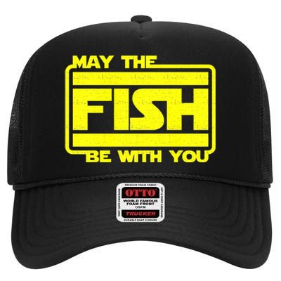 Funny Fishing May The Fish Be With You Fisher High Crown Mesh Back Trucker Hat