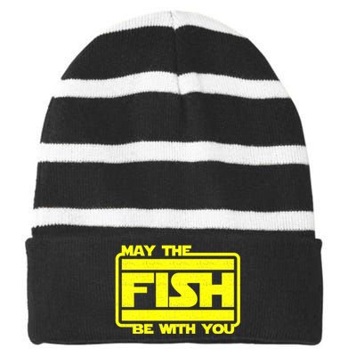 Funny Fishing May The Fish Be With You Fisher Striped Beanie with Solid Band