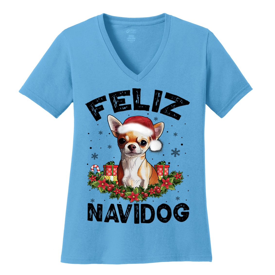 Funny Feliz Navidog Chihuahua Dog Lover Gift Christmas Cute Gift Women's V-Neck T-Shirt