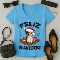 Funny Feliz Navidog Chihuahua Dog Lover Gift Christmas Cute Gift Women's V-Neck T-Shirt