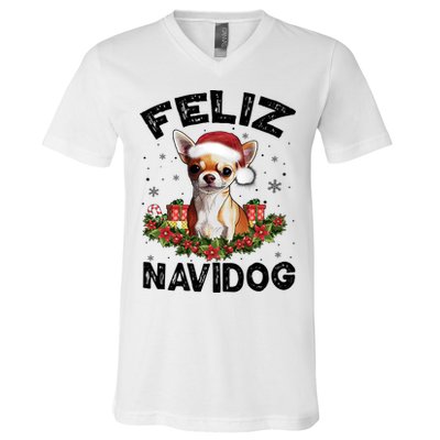 Funny Feliz Navidog Chihuahua Dog Lover Gift Christmas Cute Gift V-Neck T-Shirt