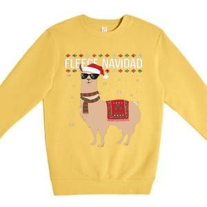 Fleece Feliz Navidad Cute Llama Christmas Premium Crewneck Sweatshirt