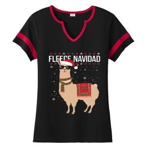 Fleece Feliz Navidad Cute Llama Christmas Ladies Halftime Notch Neck Tee