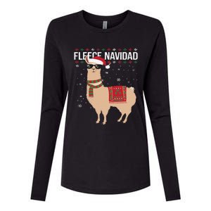 Fleece Feliz Navidad Cute Llama Christmas Womens Cotton Relaxed Long Sleeve T-Shirt