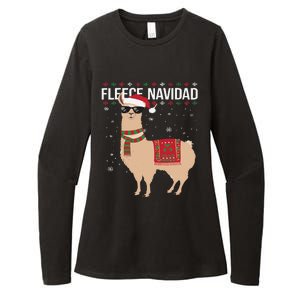 Fleece Feliz Navidad Cute Llama Christmas Womens CVC Long Sleeve Shirt