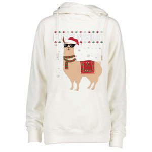 Fleece Feliz Navidad Cute Llama Christmas Womens Funnel Neck Pullover Hood