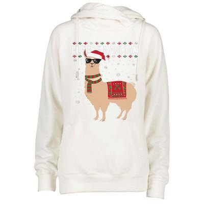 Fleece Feliz Navidad Cute Llama Christmas Womens Funnel Neck Pullover Hood