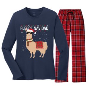 Fleece Feliz Navidad Cute Llama Christmas Women's Long Sleeve Flannel Pajama Set 