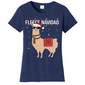 Fleece Feliz Navidad Cute Llama Christmas Women's T-Shirt