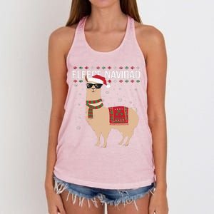 Fleece Feliz Navidad Cute Llama Christmas Women's Knotted Racerback Tank