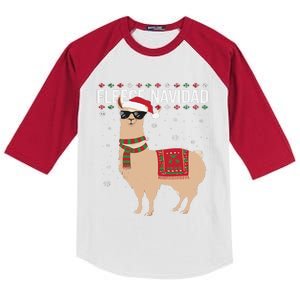 Fleece Feliz Navidad Cute Llama Christmas Kids Colorblock Raglan Jersey