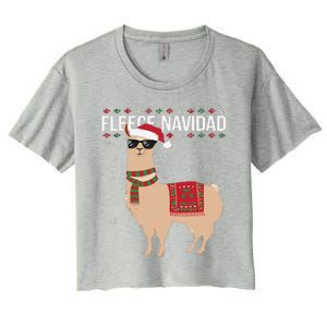 Fleece Feliz Navidad Cute Llama Christmas Women's Crop Top Tee