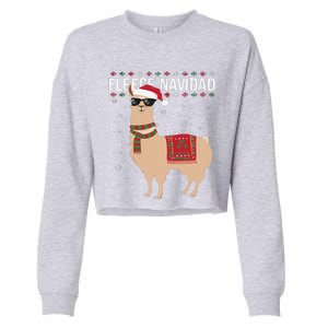 Fleece Feliz Navidad Cute Llama Christmas Cropped Pullover Crew