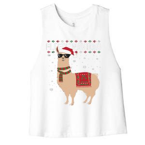 Fleece Feliz Navidad Cute Llama Christmas Women's Racerback Cropped Tank