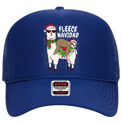 Fleece Feliz Navidad Sloth Riding Llama Christmas Sweater Gift High Crown Mesh Back Trucker Hat