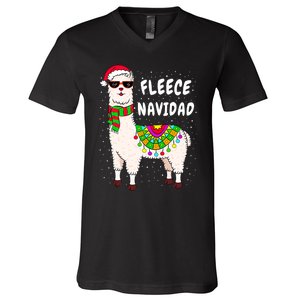 Fleece Feliz Navidad Llama Christmas Cute Xmas Gift V-Neck T-Shirt