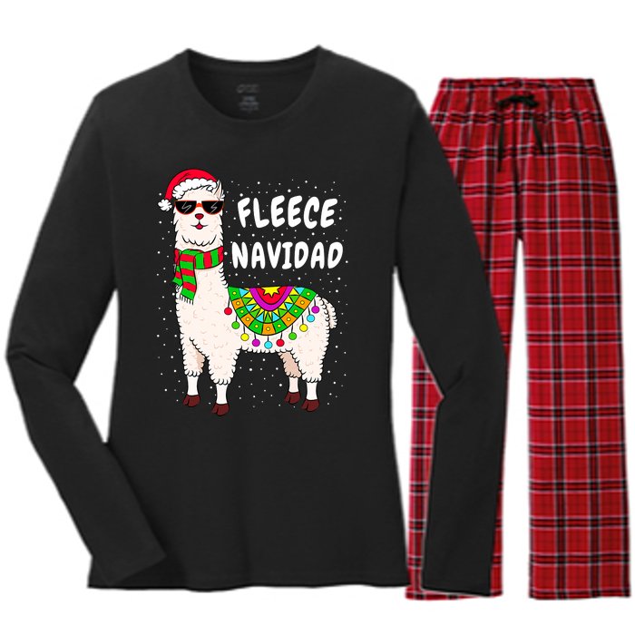 Fleece Feliz Navidad Llama Christmas Cute Xmas Gift Women's Long Sleeve Flannel Pajama Set 