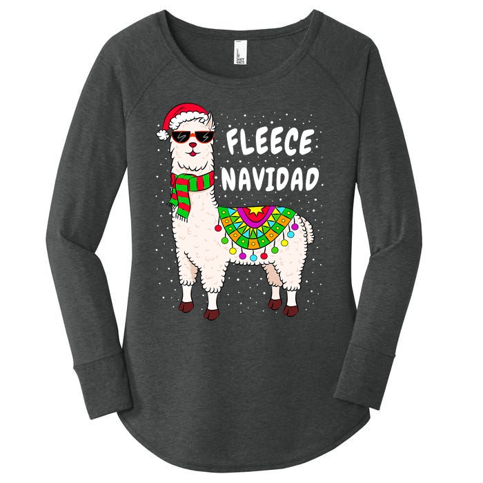 Fleece Feliz Navidad Llama Christmas Cute Xmas Gift Women's Perfect Tri Tunic Long Sleeve Shirt