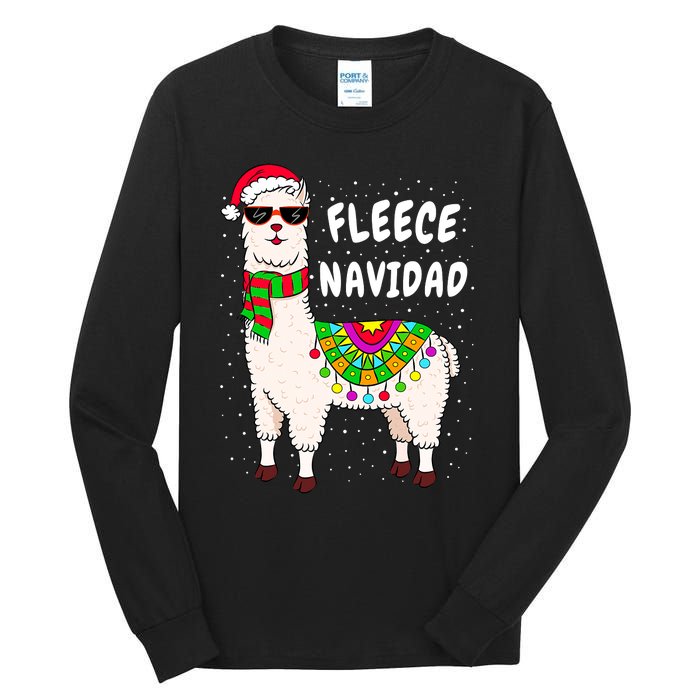 Fleece Feliz Navidad Llama Christmas Cute Xmas Gift Tall Long Sleeve T-Shirt